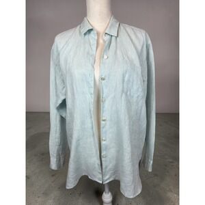 J Jill Size M Womens Dress Shirt Button Up Long Sleeve Blue 100% Linen Beachy